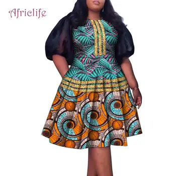 Afrikos Moterų Suknelė Mados Kratinys Pūsto Rankovėmis Kelio ilgio Suknelė Šalies Tradicinių Drabužių Wy10249