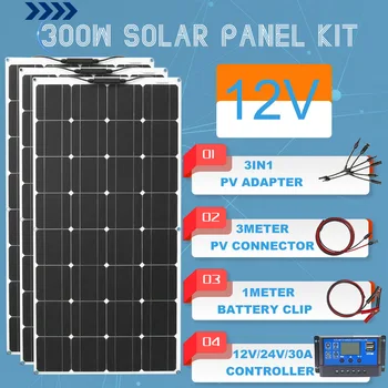 Saulės kolektorių 100w 200w ir lanksčias saulės skydelis rinkinys su 10A/20A įkrovimo valdiklis 12v saulės kolektorių, kempingas automobilių, namų ant stogo
