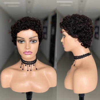 Pigūs Trumpas, Garbanotas Žmogaus Plaukų Peruką Už Juodaodžių Moterų Remy Brazilijos Plaukų Afro Curl Glueless Pixie Sutrumpinta Žmogaus Perukas