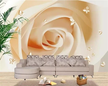 beibehang papel de parede Užsakymą tapetai 3d freskos stereo rose butterfly meilės gėlė TV fono sienos kambarį tapetai