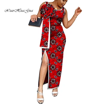 Afrikos Suknelės Moterims Rankovių Padalinta Suknelė su Gėlių Afrikos Spausdinti Dashiki Skraiste Africaine Afrikos Drabužiai Moterims WY7800