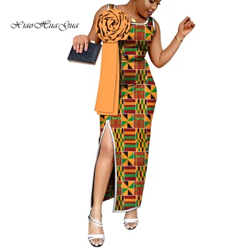 Afrikos Suknelės Moterims Rankovių Padalinta Suknelė su Gėlių Afrikos Spausdinti Dashiki Skraiste Africaine Afrikos Drabužiai Moterims WY7800