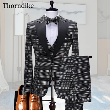 Thorndike 2021 vyriškos Kelnės Komplektas, Pagamintas Oficialių Vestuvių Tiktų Žmogui, Juoda Pasiekė Atvartas Vieną Mygtuką Custome Homme, 3 Gabalas