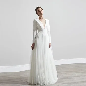 Dėl Zhu Elegantiškas Boho Vestuvių Suknelės 2023 V-Kaklo-Line Tiulio Vestuvių Suknelė Paplūdimio Vestuvių Suknelė vestidos elegantes para mujer
