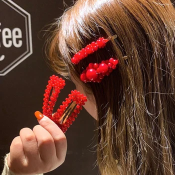 1 Vnt Mados Red Pearl Plaukų Įrašą Moterims, Elegantiškas korėjos Dizaino Snap Žiburių Stick Staigius 2022 Plaukų Formavimo Priedai