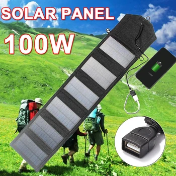 100W Veidrodėliai Saulės Skydelis, 5V USB Saulės Įkroviklis Vandeniui Saulės elementai, Lauko Kempingas, Žygiai Nešiojamas Saulės Energijos Baterijos