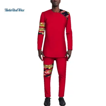 Afrikos Vyrų Kostiumai Dashiki Drabužių Spausdinti Marškinėliai Topai+Ilgas Kelnes 2 dalių Komplektas Ankara Apranga Palaidinė WYN501