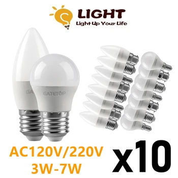 10VNT LED lemputės, Energiją taupančios G45 C37 E14 E27 3W-7W AC230V AC110V 3000K/4000 K/6000K Led Golfo Lempos Lemputė vidaus Apdaila