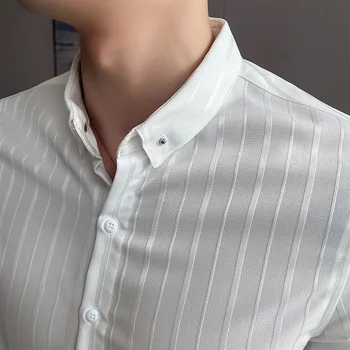 Naujas korėjos Mados Stora ir Mažų Dizaino Vyrų Juoda Balta Dryžuotas Marškinėliai Atsitiktinis Mygtuką ilgomis Rankovėmis Socialinės Marškinėliai