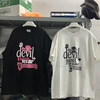 Velnias Ar Vetements T-Shirt Vyrai Moterys 1:1, Geriausias Kokybe Negabaritinių Juoda Balta Marškinėliai Topai Tee