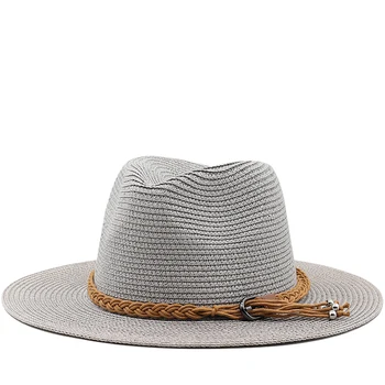 Nauja Vasaros unisex Diržas saulės skrybėlę atsitiktinis atostogų Panama Topper skrybėlę šiaudų skrybėlę moterų Paplūdimio džiazo vyrų kepurės, Sulankstomas Chapeau