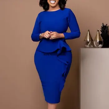 Elegantiškas Bodycon Midi Suknelė Afrikos Suknelės Moterims 2023 Rudenį Raukiniai Aukšto Juosmens Tvarstis Office Lady Skraiste Femme Afrikos Drabužiai
