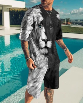 Liūtas Karalius Vasaros Streetwear Vyrų Apranga, Sportiniai, Negabaritinių 3d Atspausdintas T-Marškinėliai, Šortai vyriški T-Shirt Mados Apranga