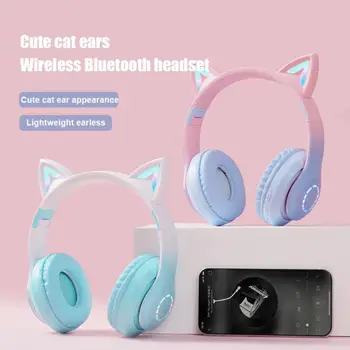 Blykstės Šviesos Cute Kačių Ausys Belaidžių Ausinių Su Mikrofonu Kontrolės LED Vaikas Mergina Stereo Muzikos Šalmas Telefono 
