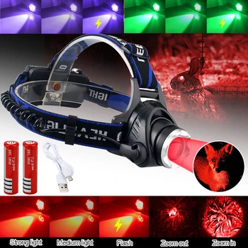 Žibintai+18650 Raudonos Šviesos Galvos LED Žibintuvėlis Lauko XPG priekinis žibintas Taktinis Kempingas Medžioklės, Žvejybos Zoomable Žvejybos Žibintai
