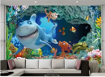 3d tapetai užsakymą freskos vandenyno Delfinų, ryklių, žuvų fone namų dekoro kambarį 3d sienų freskomis tapetai, sienų ir 3 d