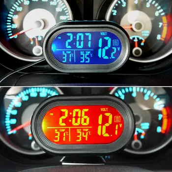 Daugiafunkcis Skaitmeninis Automobilių Laikrodis, Termometras Voltmeter Automobilių LED Šviesos viduje&out Temperatūros Indikatorius Voltmeter Įtampos Testeris