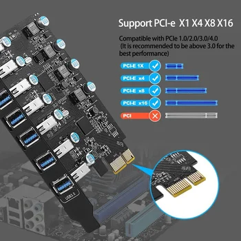 PCI-E 7 Prievadai USB 3.0 Konverteris Card PCIE x1 USB3.0 Hub Adapterio plokštę NEC720201 Lustų rinkinys Nr. Maitinimo Reikalingas Desktop