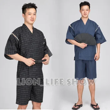 Japonijos Vasaros Vyrų Jinbei Kimono Trumpomis Rankovėmis, Kelnes Sleepwear Pajama Loungewear