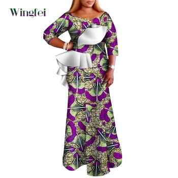 Skraiste Africaine Femme Ankara Mados Spausdinti Afrikos Suknelės Moterims Dashiki Moterų Maxi Ilgas Plisuotos Suknelė Afrikos Drabužius Wy9512