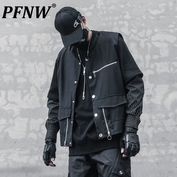 PFNW Nišą Darkwear Nišą Dizaino Stiliaus Metalo Užtrauktuką Vest Avant-garde Berankovė Liemenė Vyrų Funkcinės Japonijos Banga 12Z4179
