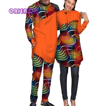 Moteris ir Vyras Afrikos Porą Drabužių Afrikos Spausdinti Kratinys Drabužiai Vyrams Kelnes Nustatyti Moterų Marškinėliai Suknelė Afrikos Komplektus WYQ124