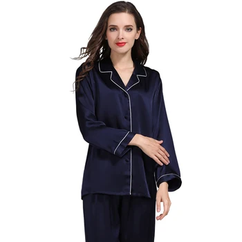 100% Grynas Mulberry Šilko Moterų Klasikinio Pajama Nustatyti Sleepwear Pižamą Moterims M L XL YAMI0045