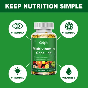 Catfit Multi vitaminų Kapsulės Papildyti Vitaminais A, D, E, B, C, folio rūgšties ir Vitamino K, Imuninės sistemos Palaikymas Kaulų ir Sveiką Širdį