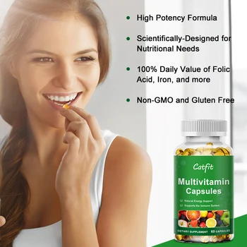 Catfit Multi vitaminų Kapsulės Papildyti Vitaminais A, D, E, B, C, folio rūgšties ir Vitamino K, Imuninės sistemos Palaikymas Kaulų ir Sveiką Širdį