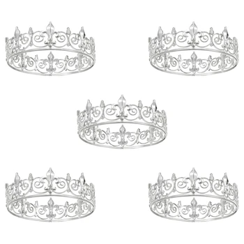 5X Royal, Karaliaus Karūną Vyrams - Metalo Princas Vainikėliai Ir Rožančiai, Visiškai Apvalus Gimtadienio Kepuraitės,Viduramžių (Sidabrinė Spalva)