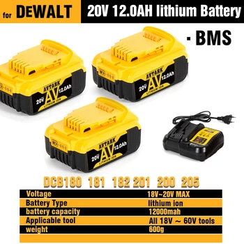 1～3Pack Už DeWalt 20V 20 Voltų Max 6.0 AH Ličio Baterija DCB206-2 DCB205-2 DCB200 DCB182 DCB180 DCB181 DCB182 DCB201