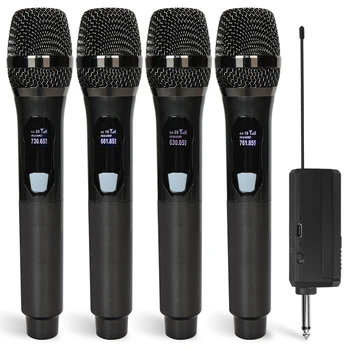 4 Kanalų Belaidis Mikrofonas Nešiojamą UHF Fiksuotojo Dinaminis Mikrofonas su 1200mAh 18650 Įkrovimo Imtuvas Vestuves, Karaoke