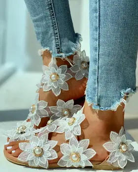 Tne Žiedas Gėlių Dizaino Butas Sandalai laisvalaikio vasarą nešioti namuose bateliai gėlių šlepetė
