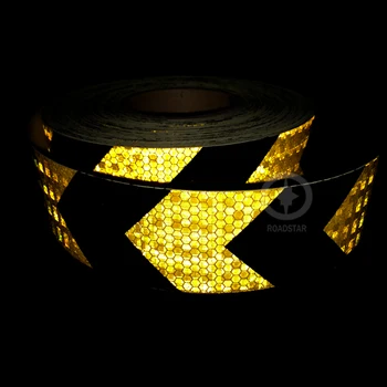 Roadstar 5cmx3m šviečia atspindintis įspėjimo lipnios stikcer su geltona spalva juoda rodyklė spausdinimo automobilių