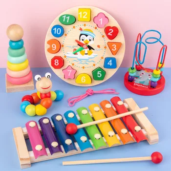 Klasikinis Montessori Žaislas Medinis Ikimokyklinio Žaidimas Domino Fortepijonas Contortus Laikrodis Tangram Ankstyvasis ugdymas Švietimo Žaislas Kūdikiui Dovanų