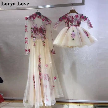 Gėlių Žiedai vakarines Sukneles Nauja Oficialus vakarėlis ilgomis Rankovėmis Motina Ir Dukra Keltas Suknelės, Vestuvių Saudo Arabija