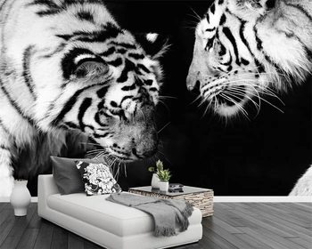 Beibehang Užsakymą tapetai juoda ir balta Tigras TV fono sienos gyvūnų modernus minimalistinis gyvenamojo kambario, miegamojo 3d tapetai