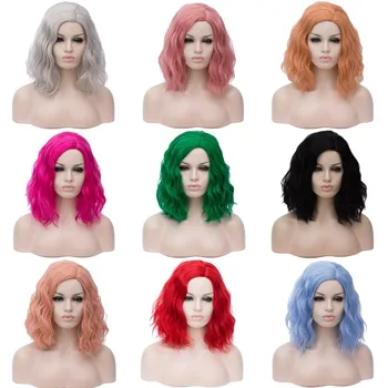 GAKA Moteris Rožinės spalvos Perukai Trumpas, Garbanotas Karščiui Atsparus Sintetinis Natūralių Plaukų Žalia Balta Moterų Cosplay Bob Stiliaus