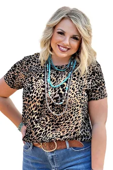 Vasaros moteriškų rūbų slim fit marškinėliai moteriška asmenybė, leopardas spausdinimui trumpomis rankovėmis viršūnes