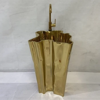 Europos karališkųjų dekoro meno vonios kambarys rankų plovimas pedest prabanga be nuolatinio aukso laivo kriauklė nerūdijančio plieno