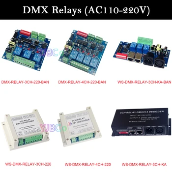 Aukštos Įtampos 3 CH CH 4 Kanalų DMX512 Dekoderis Relės LED RGB RGBW Valdytojas AC110V 220V XRL RJ45 Relay jungiklis Lempos Šviesa