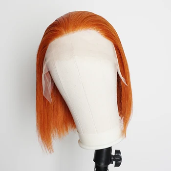 #350 Imbiero Spalva Trumpas Bob Perukas 13x4 Priekinės Nėrinių Perukai Vidurį Pre-Oranžinės spalvos Indijos Remy Human Hair Extension KissHair