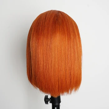 #350 Imbiero Spalva Trumpas Bob Perukas 13x4 Priekinės Nėrinių Perukai Vidurį Pre-Oranžinės spalvos Indijos Remy Human Hair Extension KissHair