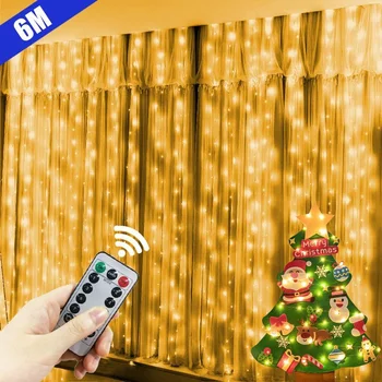 LED Pasakų Žibintai Girliandą USB Lempos, Užuolaidų String Žibintai Naujųjų Metų Šaliai Vestuvių Miegamasis Sodo Namų Kalėdinė Dekoracija 2024