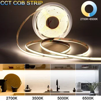 10M COB BMT LED Juostelės Žibintai Plono 5mm, 2 Laidai 2700-6500K šviesos srautą galima reguliuoti Bicolor COB LED Juostelės Dekoro kambaryje Apšvietimas led juostos