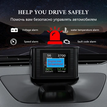 WiiYii P10 OBD2 GPS Automobilių LCD HUD Smart Digital Head Up Display Speedmeter Signalizacijos Temp Kuro borto Kompiuteris Automobilio KMH/KPM